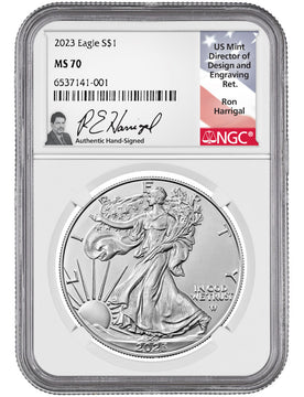 2023 Silver Eagle NGC MS70 Ron Harrigal Signed