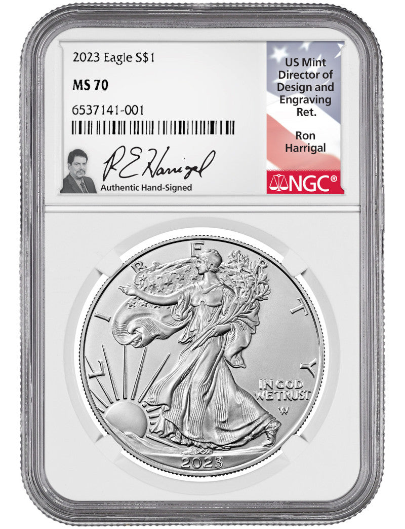 2023 Silver Eagle NGC MS70 Ron Harrigal Signed