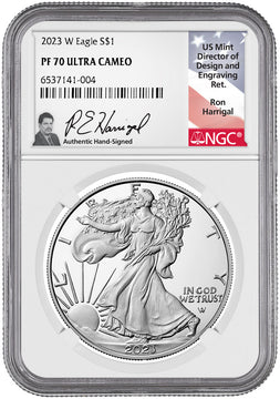 2023-W Proof Silver NGC PF70 UCAM Ron Harrigal Signed