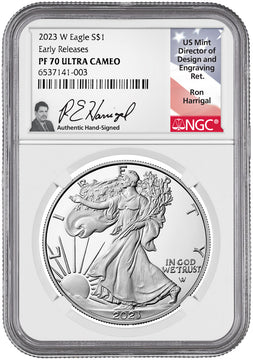 2023-W Silver Eagle Early Releases NGC PF70 UCAM Ron Harrigal Signed