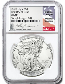 2023 Silver Eagle First Day of Issue NGC MS70 Michael Gaudioso