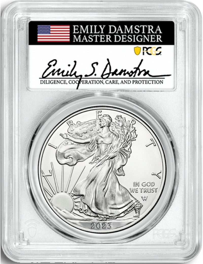 2023 Silver Eagle First Day of Issue PCGS MS70 Emily Damstra Designer Signed