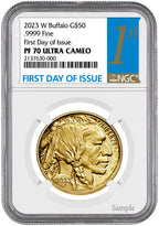 2023-W $50 One Ounce Gold Buffalo First Day of Issue NGC PF70 Ultra Cameo