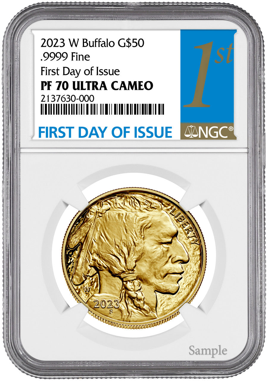 2023-W $50 One Ounce Gold Buffalo First Day of Issue NGC PF70 Ultra Cameo