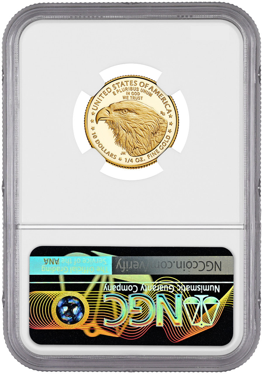 2023-W $10 Quarter Ounce Gold Eagle FDI NGC PF70 Ultra Cameo Ron Harrigal Signed
