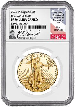 2023 W $50 American Gold Eagle First Day of Issue NGC PF70UCAM Ron Harrigal