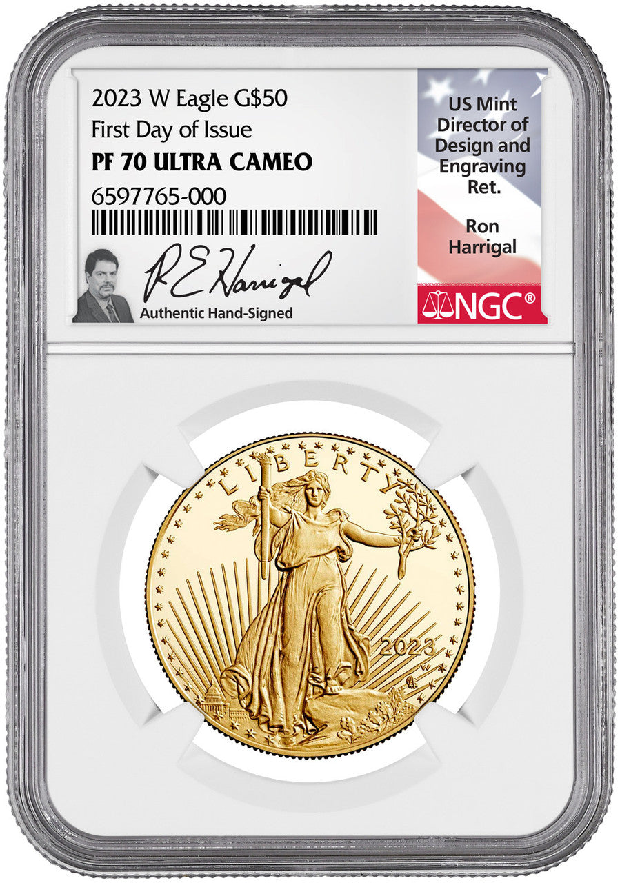 2023 W $50 American Gold Eagle First Day of Issue NGC PF70UCAM Ron Harrigal