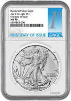 2023-W Burnished Silver Eagle First Day of Issue NGC MS70