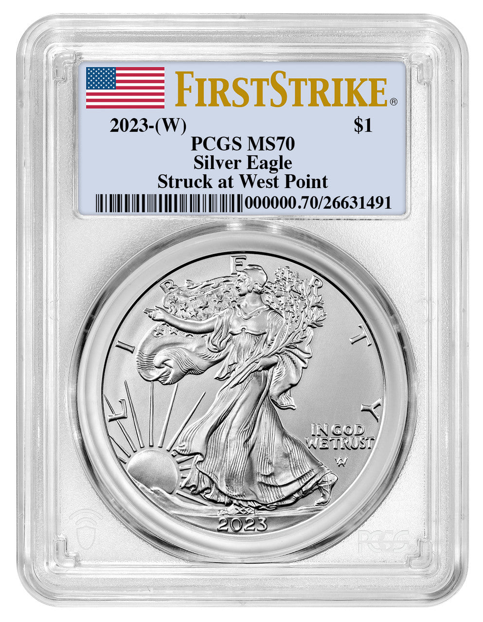 2023 (W) Silver Eagle First Strike PCGS MS70 Struck at West Point