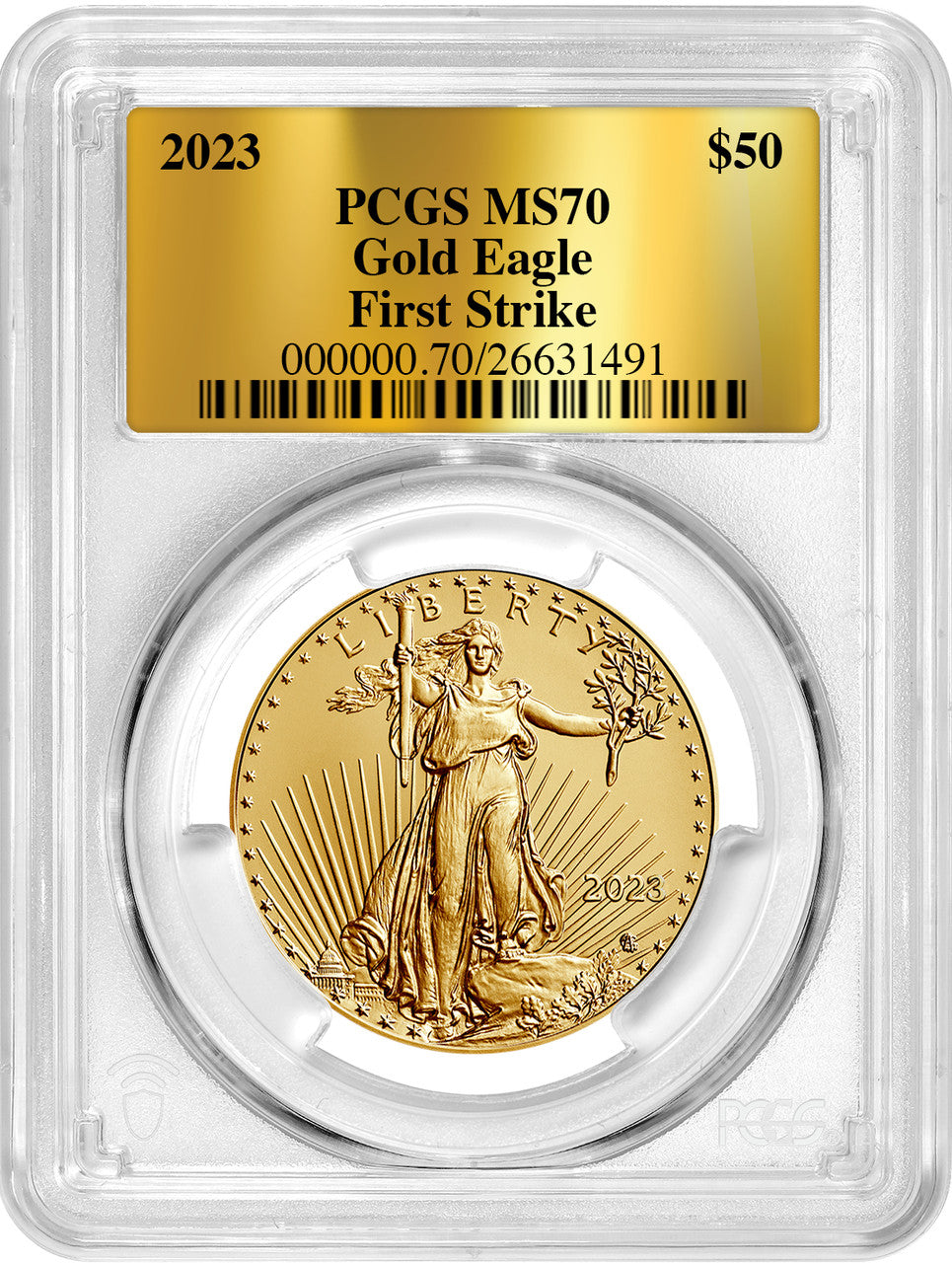 2023 $50 Gold Eagle First Strike Gold Foil Label PCGS MS70