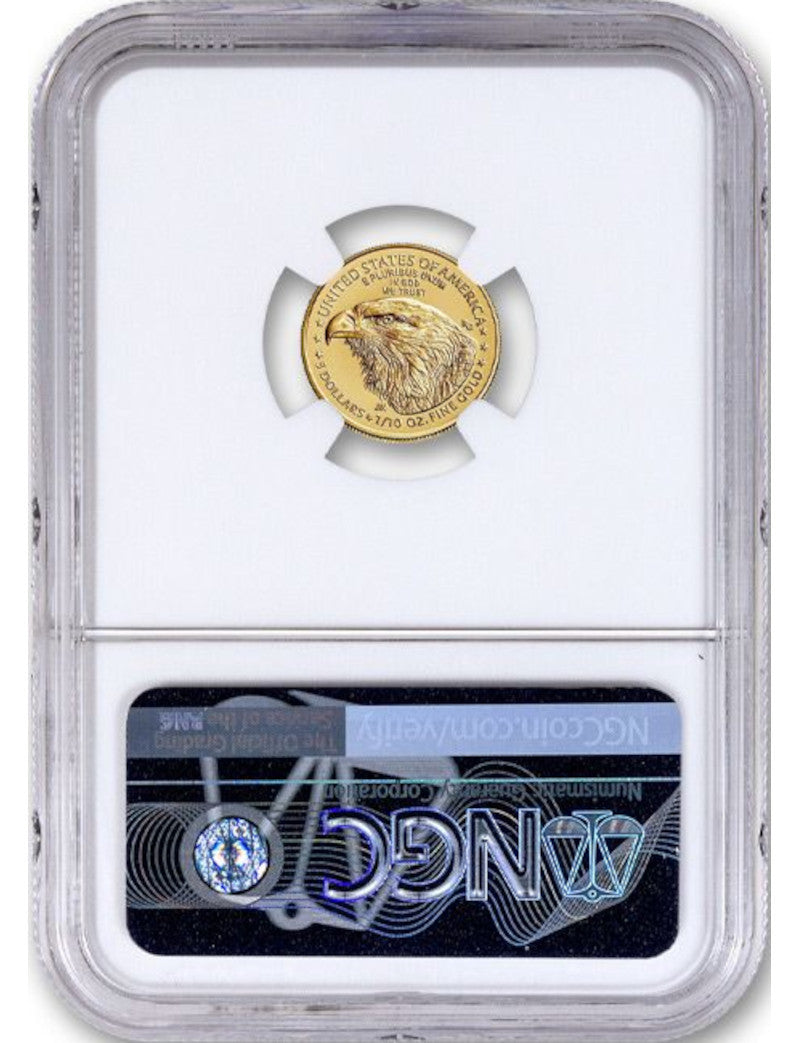 2024 $5 Tenth Ounce Gold Eagle First Day of Issue NGC MS70 Ron Harrigal Signed