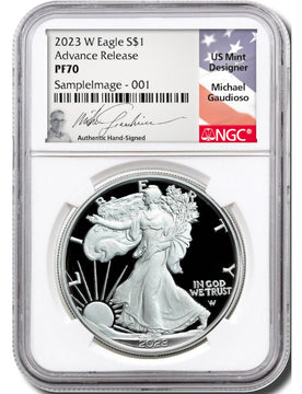 2023 Silver Eagle  Advanced Release NGC PF70 Gaudioso Signed