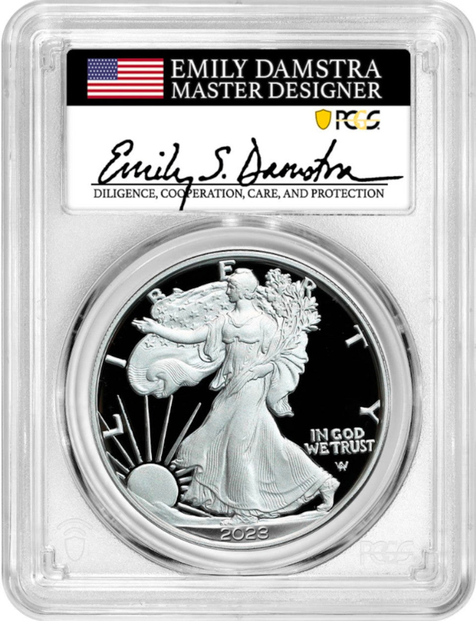 2023-W Silver Eagle Advanced Release Congratulations Set PR70 PCGS Damstra Signed