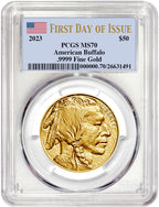 2023 $50 One Ounce Gold Buffalo First Day of Issue PCGS MS70
