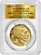 2023-W $50 One Ounce Gold Buffalo First Strike Gold Foil Label PCGS PR70 Deep Cameo