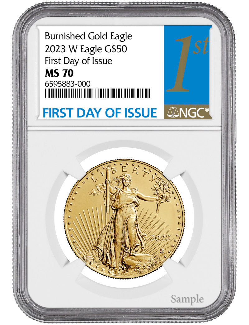 2023 W Burnished Gold Eagle First Day of Issue NGC MS70