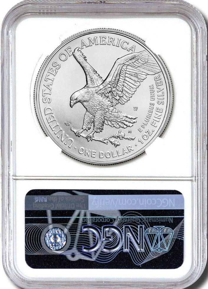 2023 W Burnished Silver Eagle First Day of Issue NGC MS70 Gaudioso Signed