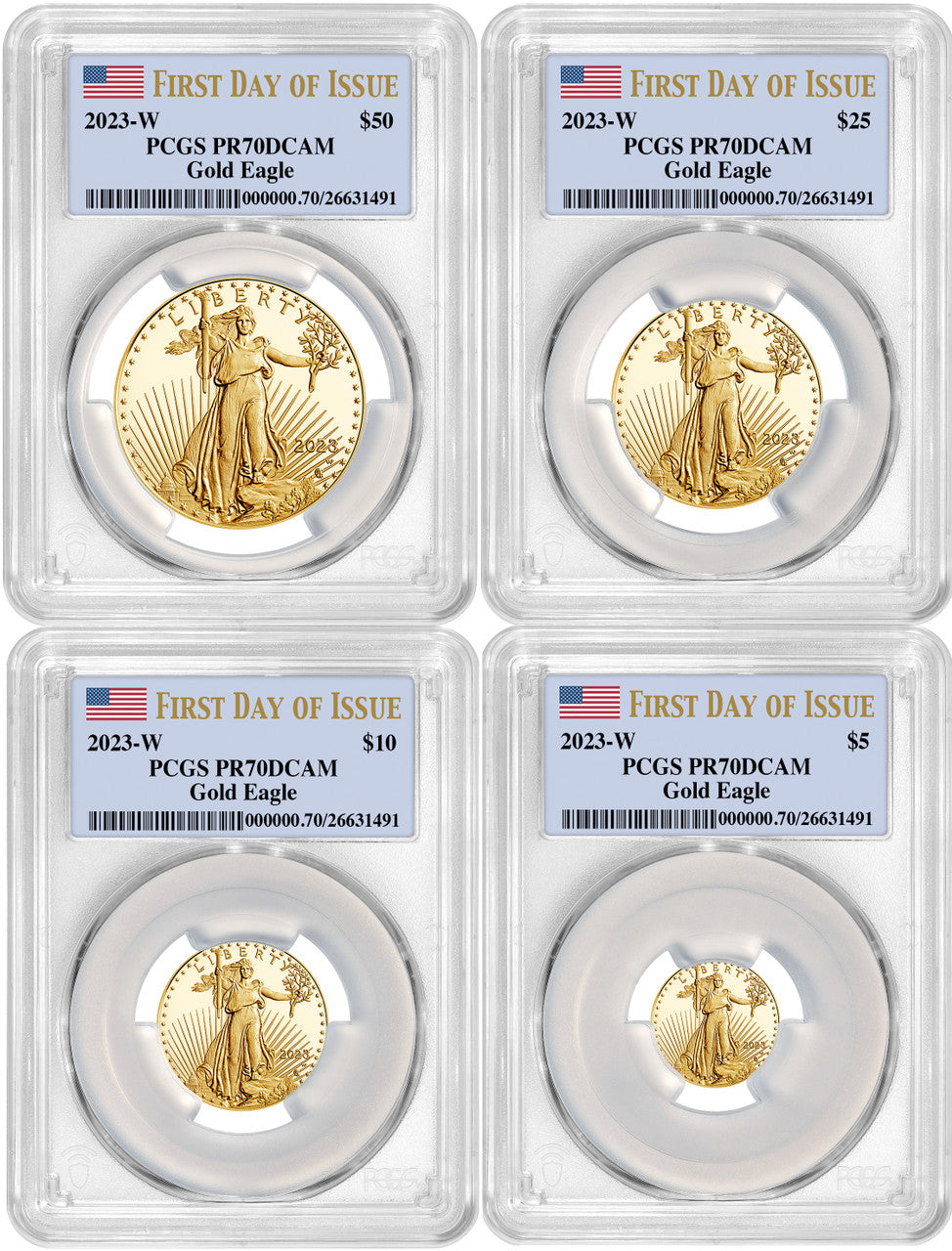 2023-W Gold Eagle 4-Coin Set First Day of Issue PCGS PR70