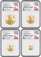 2023-W Gold Eagle 4-Coin Set FDI NGC PF70 Ultra Cameo Ron Harrigal Signed