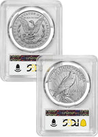 2023 Morgan and Peace Silver Dollar 2pc Set Advanced Flag Label PCGS MS70