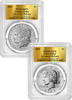 2023 Morgan and Peace Silver Dollar 2pc Set Advanced Gold Label PCGS MS70