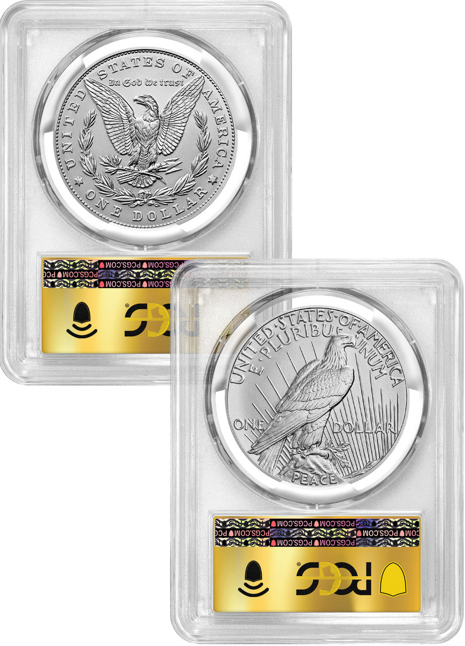 2023 Morgan and Peace Silver Dollar 2pc Set Advanced Gold Label PCGS MS70