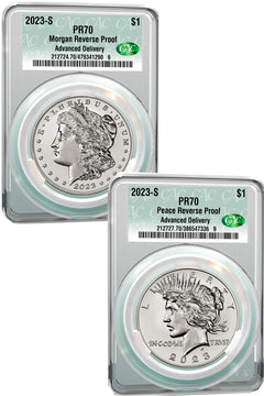 2023-S Morgan Peace Dollar 2-Coin Reverse Proof Set AD CAC PR70