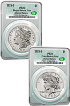 2023-S Morgan Peace Dollar 2-Coin Reverse Proof Set AD CAC PR70