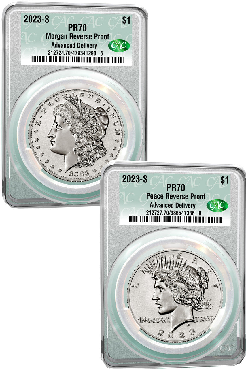 2023-S Morgan Peace Dollar 2-Coin Reverse Proof Set AD CAC PR70