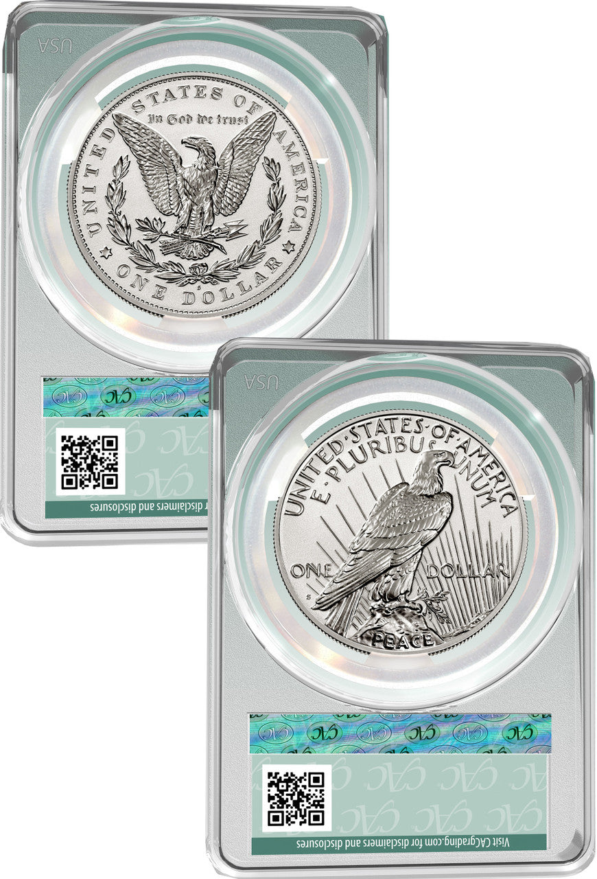 2023-S Morgan Peace Dollar 2-Coin Reverse Proof Set AD CAC PR70