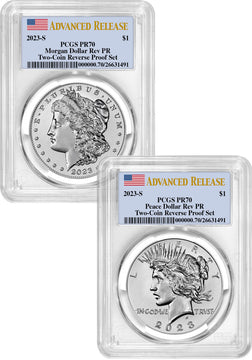 2023-S Morgan Peace Dollar 2-Coin Reverse Proof Set AR PCGS PR70