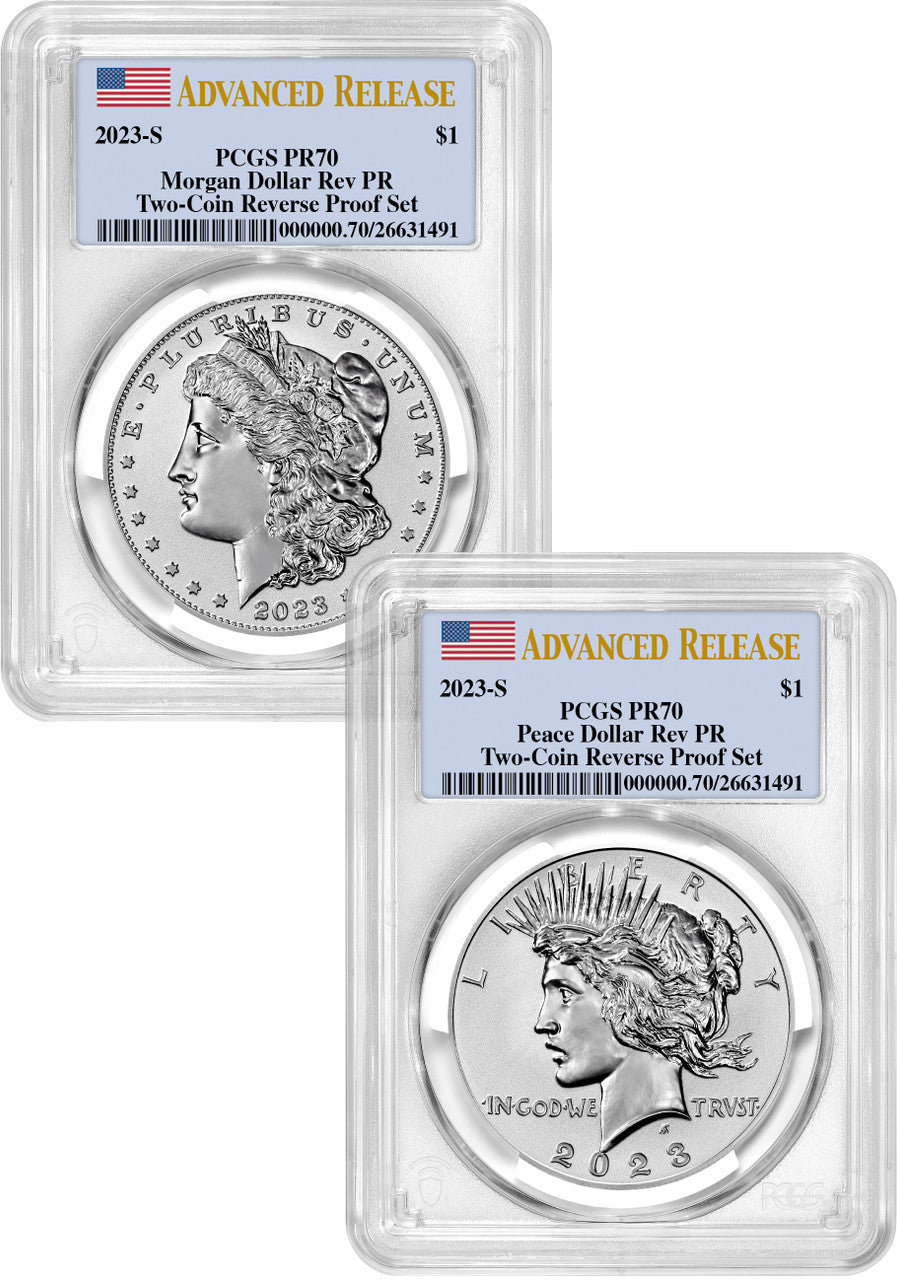 2023-S Morgan Peace Dollar 2-Coin Reverse Proof Set AR PCGS PR70