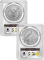 2023 Morgan and Peace Silver Dollar 2pc Set Advanced Foil Label PCGS MS70