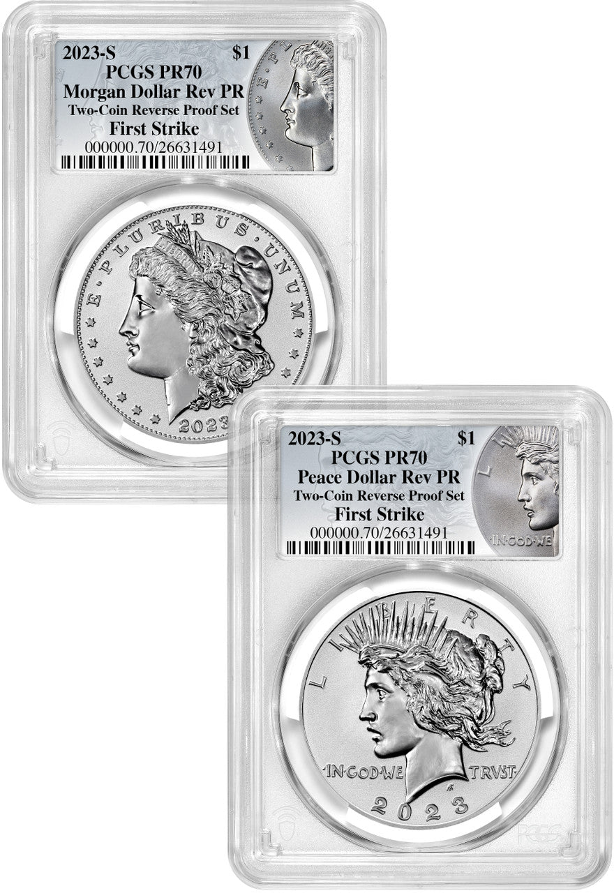 2023-S Morgan Peace Dollar 2-Coin Reverse Proof Set Coin Label FS PCGS PR70