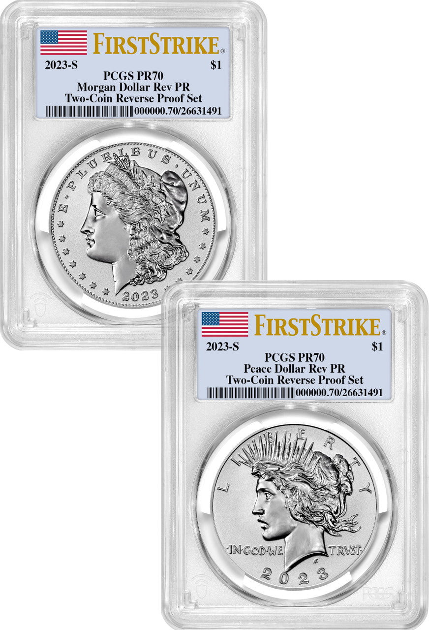 2023-S Morgan Peace Dollar 2-Coin Reverse Proof Set FS PCGS PR70