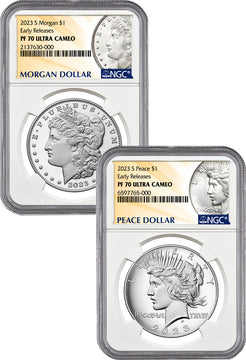2023-S Morgan and Peace Silver Dollar 2pc Set ER NGC PF70