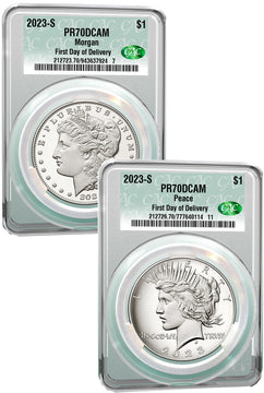 2023-S Morgan and Peace Silver Dollar 2pc Set FDD CAC PR70DCAM