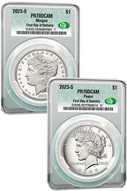 2023-S Morgan and Peace Silver Dollar 2pc Set FDD CAC PR70DCAM
