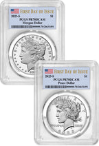 2023-S Morgan and Peace Silver Dollar 2pc FDI Flag Label PCGS PR70