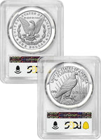 2023-S Morgan and Peace Silver Dollar 2pc FDI Flag Label PCGS PR70
