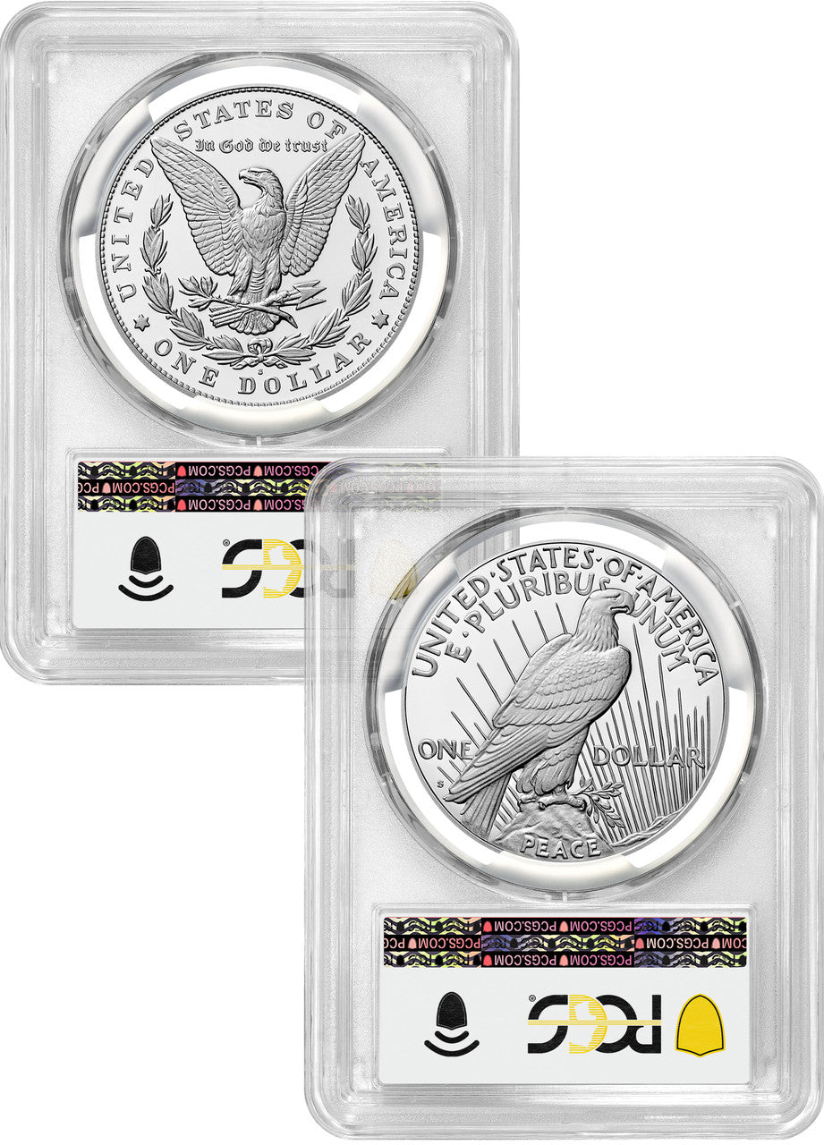 2023-S Morgan and Peace Silver Dollar 2pc FDI Flag Label PCGS PR70