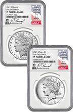 2023-S Morgan Peace Silver Dollar 2pc Set FDI NGC PF70 Harrigal Signed