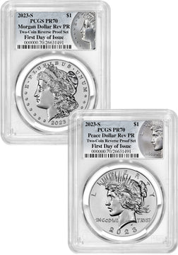 2023-S Morgan Peace Dollar 2-Coin Reverse Proof Set FDI PCGS PR70 Coin Label