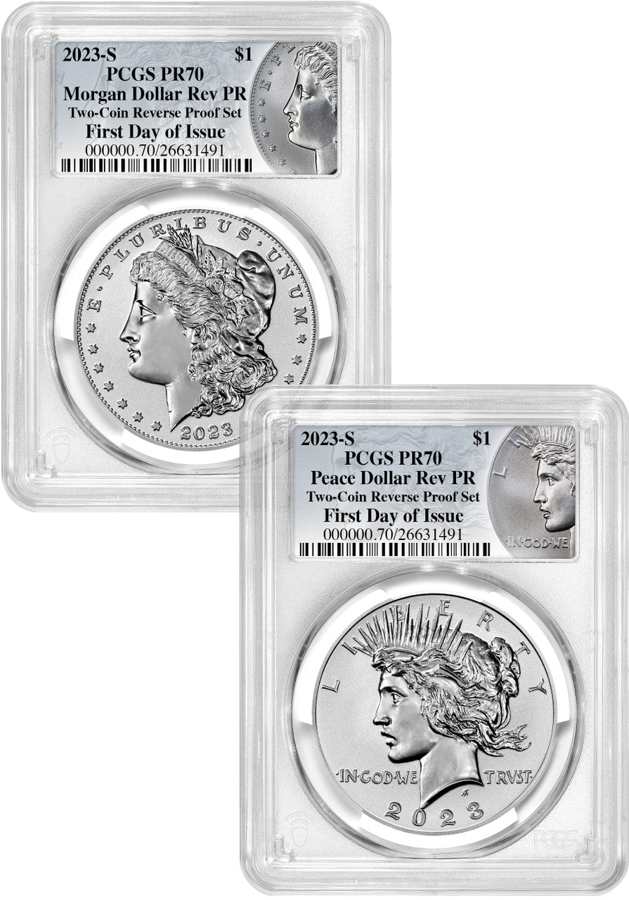 2023-S Morgan Peace Dollar 2-Coin Reverse Proof Set FDI PCGS PR70 Coin Label