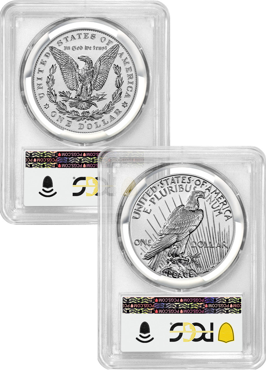 2023-S Morgan Peace Dollar 2-Coin Reverse Proof Set FDI Flag PCGS PR70