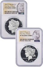 2023-S Morgan and Peace Silver Dollar 2pc Set FDI NGC PF70 UCAM