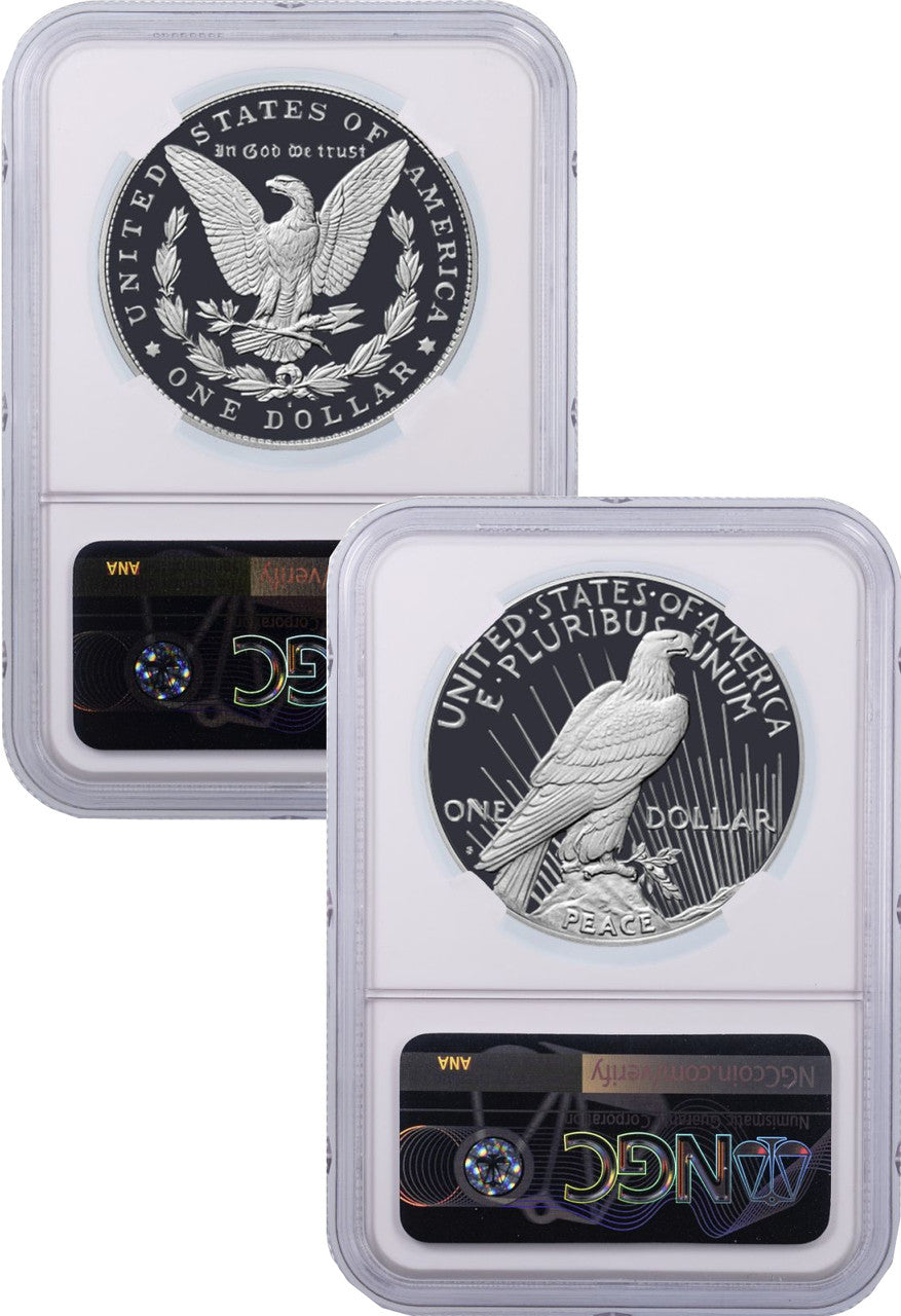 2023-S Morgan and Peace Silver Dollar 2pc Set FDI NGC PF70 UCAM