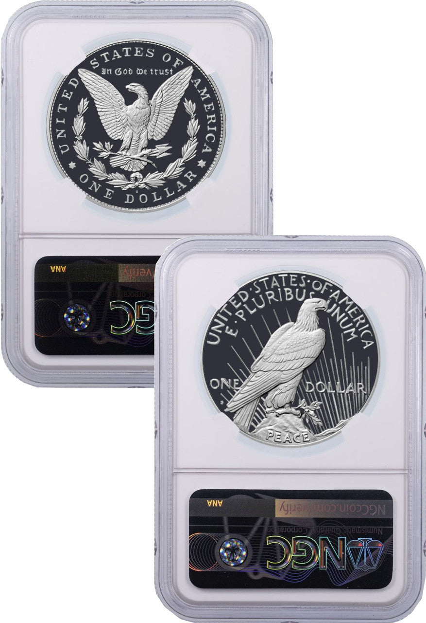 2023-S Morgan and Peace Silver Dollar 2pc Set ER NGC PF70
