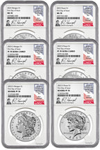 2023 Morgan and Peace Silver Dollar 6-Coin Set FDI NGC MS70/PF70/RP70 Harrigal Signed