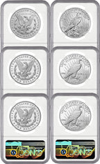 2023 Morgan and Peace Silver Dollar 6-Coin Set FDI NGC MS70/PF70/RP70 Harrigal Signed
